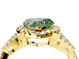 Yellow gold Fancy Green Heart Cut Cut Diamond Halo Engagement Ring with Open Split Pavé Band_4
