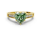 Yellow gold Fancy Green Heart Cut Cut Diamond Milgrain Pave Band Four-Prong Setting Ring_3