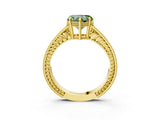 Yellow gold Fancy Green Heart Cut Cut Diamond Milgrain Pave Band Four-Prong Setting Ring_6