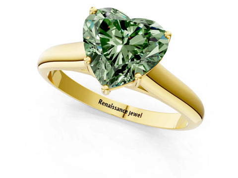Yellow gold Fancy Green Heart Cut Cut Diamond Solitaire Engagement Ring with Tapered Plain Band and Four-Prong Setting_1