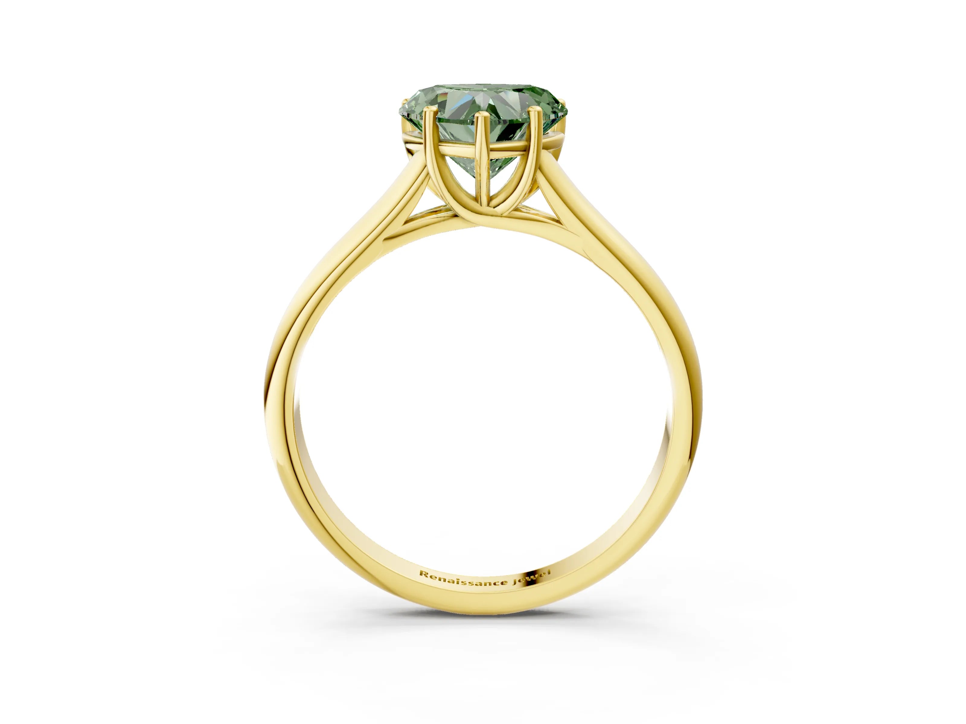 Yellow gold Fancy Green Heart Cut Cut Diamond Solitaire Engagement Ring with Tapered Plain Band and Four-Prong Setting_3