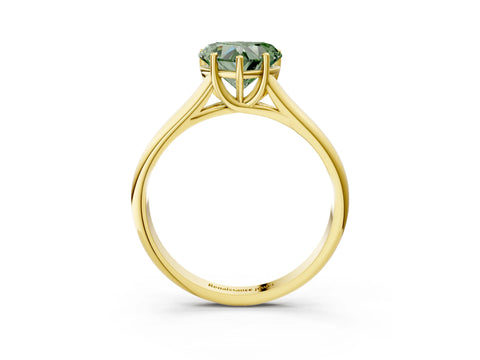 Yellow gold Fancy Green Heart Cut Cut Diamond Solitaire Engagement Ring with Tapered Plain Band and Four-Prong Setting_3