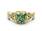 Yellow gold Fancy Green Heart Cut Cut Diamond Twisted Band with Milgrain Pave Setting and Four-Prong Setting