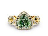 Yellow gold Fancy Green Heart Cut Cut Halo Diamond Infinity Band with Four-Prong Setting