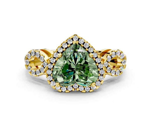 Yellow Gold Heart-Shaped Pave Infinity Halo Engagement Ring Setting for Fancy Green Center