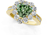 Yellow gold Fancy Green Heart Cut Cut Halo Diamond Pavé Engagement Ring with Milgrain Detailing_1