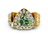 Yellow gold Fancy Green Heart Cut Cut Halo Split Shank Prong Set Ring