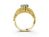 Yellow gold Fancy Green Heart Cut Cut Milgrain Pave Diamond Engagement Ring with Four-Prong Setting_6