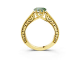 Yellow gold Fancy Green Heart Cut Cut Pave Band Milgrain Solitaire Ring_15