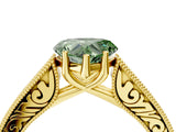 Yellow gold Fancy Green Heart Cut Cut Pave Band Milgrain Solitaire Ring_16