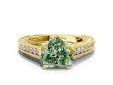 Yellow gold Fancy Green Heart Cut Cut Pave Band Milgrain Solitaire Ring_24