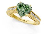 Yellow gold Fancy Green Heart Cut Cut Pave Band Milgrain Solitaire Ring_25