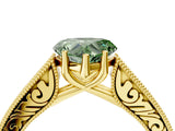 Yellow gold Fancy Green Heart Cut Cut Pave Band Milgrain Solitaire Ring_28