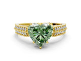 Yellow gold Fancy Green Heart Cut Cut Pave Split Shank Engagement Ring with Four-Prong Setting