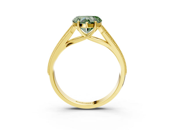 Yellow gold Fancy Green Heart Cut Cut Pave Split Shank Engagement Ring with Four-Prong Setting