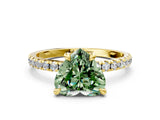 Yellow gold Fancy Green Heart Cut Diamond Brilliant Solitaire Ring with Pavé Band and Four-Prong Setting_12