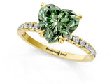 Yellow gold Fancy Green Heart Cut Diamond Brilliant Solitaire Ring with Pavé Band and Four-Prong Setting_13
