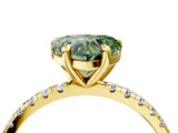 Yellow gold Fancy Green Heart Cut Diamond Brilliant Solitaire Ring with Pavé Band and Four-Prong Setting_16