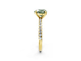 Yellow gold Fancy Green Heart Cut Diamond Brilliant Solitaire Ring with Pavé Band and Four-Prong Setting_2