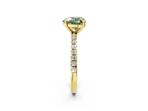Yellow gold Fancy Green Heart Cut Diamond Brilliant Solitaire Ring with Pavé Band and Four-Prong Setting_2