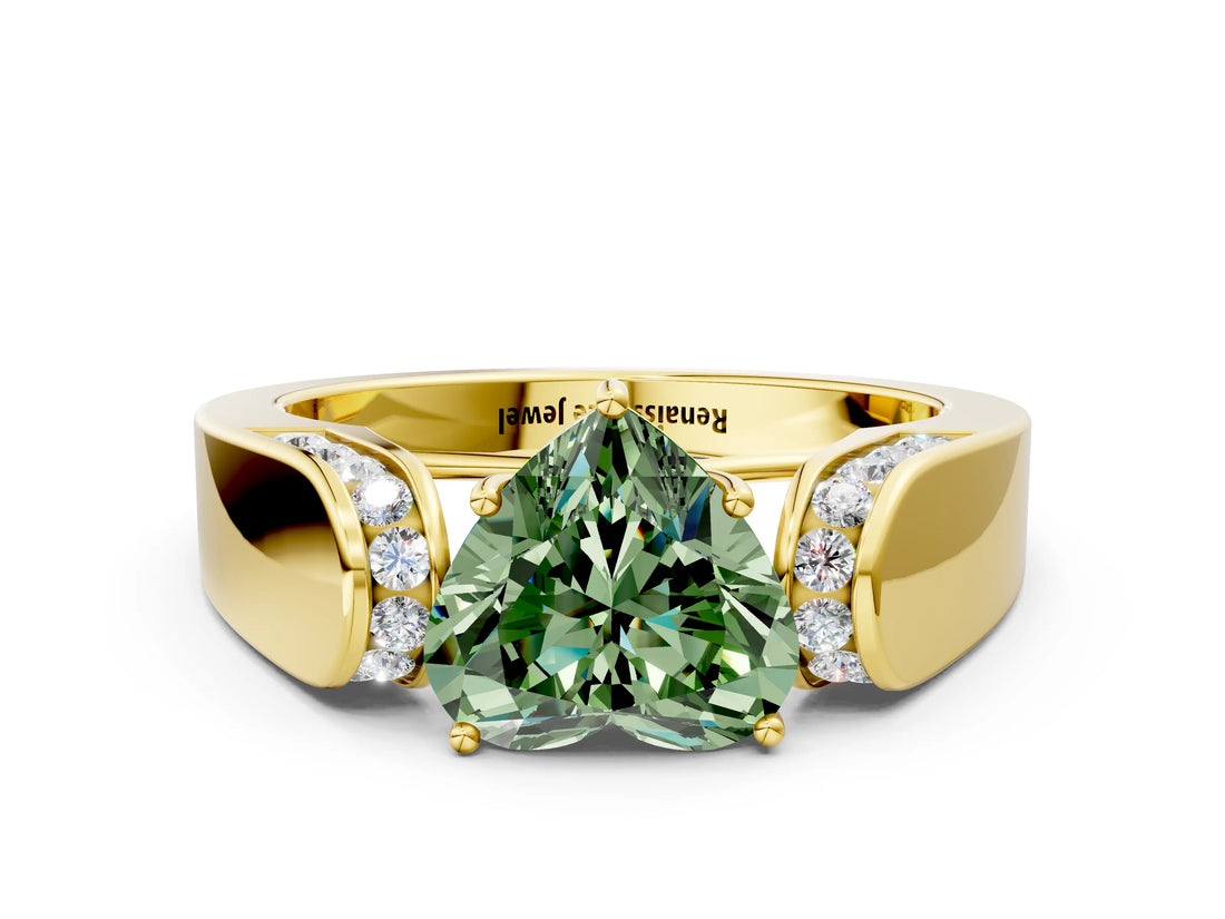 Yellow gold Fancy Green Heart Cut Diamond Channel Set Solitaire Ring with Four-Prong Setting_24