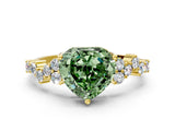Yellow gold Fancy Green Heart Cut Diamond Cluster Pavé Band with Four-Prong Setting_12