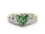 Yellow gold Fancy Green Heart  Cut Diamond Cluster Ring with Round Accent Stones and Prong Setting on a Classic Band_29