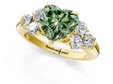 Yellow gold Fancy Green Heart  Cut Diamond Cluster Ring with Round Accent Stones and Prong Setting on a Classic Band_30
