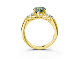 Yellow gold Fancy Green Heart  Cut Diamond Cluster Ring with Round Accent Stones and Prong Setting on a Classic Band_32