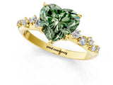 Yellow gold Fancy Green Heart Cut Diamond Cluster Side Stone Solitaire Ring with Prong Setting_33
