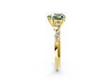 Yellow gold Fancy Green Heart Cut Diamond Cluster Side Stone Solitaire Ring with Prong Setting_34