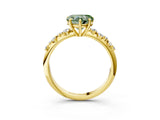 Yellow gold Fancy Green Heart Cut Diamond Cluster Side Stone Solitaire Ring with Prong Setting_35
