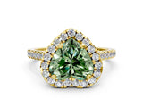 Yellow gold Fancy Green Heart Cut Diamond Cushion Halo Ring with Pavé Band