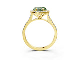 Yellow gold Fancy Green Heart Cut Diamond Cushion Halo Ring with Pavé Band_3