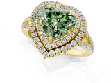 Yellow gold Fancy Green Heart Cut Diamond Double Halo Ring with Pavé Band and Prong Setting_18