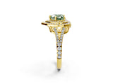 Yellow gold Fancy Green Heart Cut Diamond Double Halo Ring with Pavé Band and Prong Setting_19