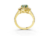 Yellow gold Fancy Green Heart Cut Diamond Double Halo Ring with Pavé Band and Prong Setting_20