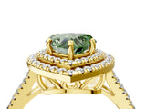 Yellow gold Fancy Green Heart Cut Diamond Double Halo Ring with Pavé Band and Prong Setting_21