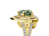 Yellow gold Fancy Green Heart Cut Diamond Double Halo Ring with Pavé Band and Prong Setting_22