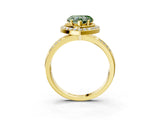 Yellow gold Fancy Green Heart Cut Diamond Double Halo Ring with Split Shank and Four-Prong Setting_3