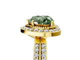 Yellow gold Fancy Green Heart Cut Diamond Double Halo Ring with Split Shank and Four-Prong Setting_5