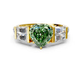 Yellow gold Fancy Green Heart Cut Diamond Engagement Ring with Baguette Side Stones and Channel Set Band_17