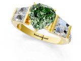 Yellow gold Fancy Green Heart Cut Diamond Engagement Ring with Baguette Side Stones and Channel Set Band_18
