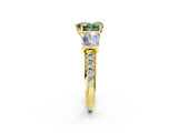 Yellow gold Fancy Green Heart Cut Diamond Engagement Ring with Baguette Side Stones and Channel Set Band_19