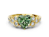 Yellow gold Fancy Green Heart  Cut Diamond Engagement Ring with Bezel Set Round Side Stones and Prong Setting_70