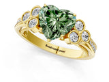 Yellow gold Fancy Green Heart  Cut Diamond Engagement Ring with Bezel Set Round Side Stones and Prong Setting_71