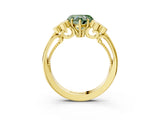 Yellow gold Fancy Green Heart  Cut Diamond Engagement Ring with Bezel Set Round Side Stones and Prong Setting_73