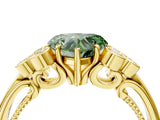Yellow gold Fancy Green Heart  Cut Diamond Engagement Ring with Bezel Set Round Side Stones and Prong Setting_74