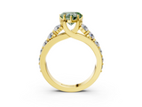 Yellow gold Fancy Green Heart  Cut Diamond Engagement Ring with Pavé Band and Four-Prong Setting_6