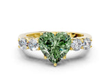 Yellow gold Fancy Green Heart  Cut Diamond Five-Stone Prong Set White Gold Ring_30